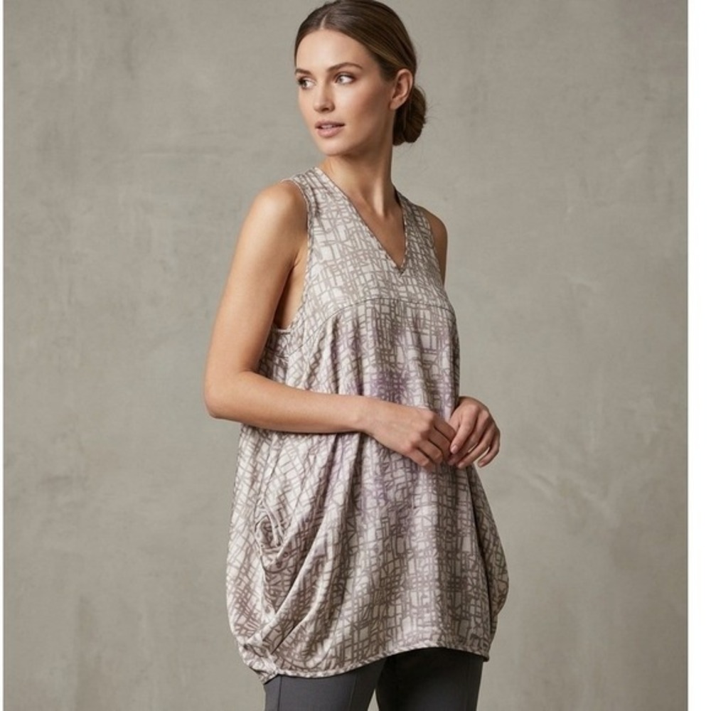 Society for Rational Dress‎ Silk Tunic Top Sleeveless Draped Bubble Hem Y2K Grey